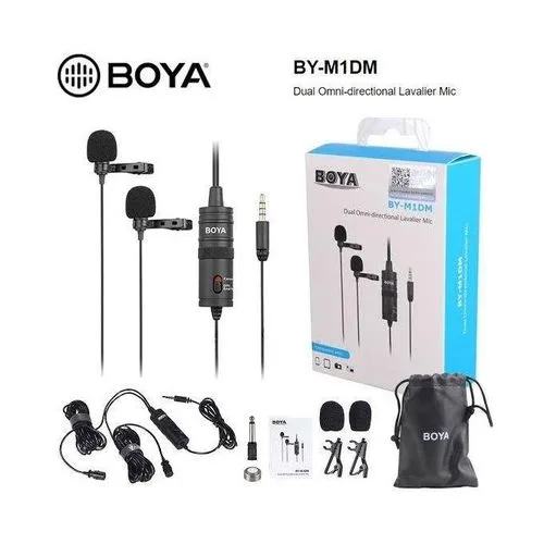 Key Features:

Dual omnidirectional condenser microphones on a 4-meter cable
Compatible with smartphones, DSLR cameras, camcorders, and PCs
3.5mm TRRS jack with included 1/4" adapter
Battery-powered option with LR44 cell for DSLR/camcorder use
Perfect for interviews, podcasts, vlogging, online classes
Includes foam windshields, clips, battery, adapter, carry pouch
