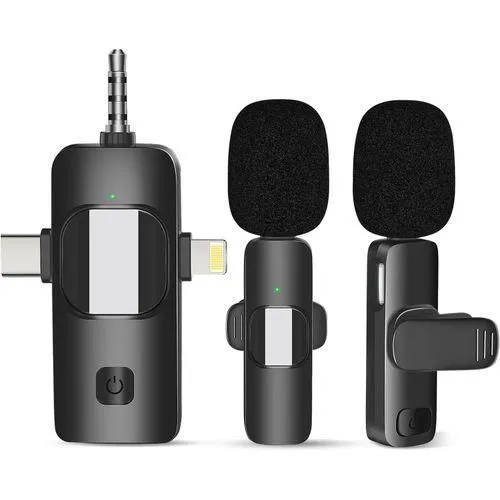 KEY FEATURES
3-in-1 Universal Compatibility: Works with iPhones, Android smartphones, laptops, tablets, and cameras using Lightning, Type-C, and 3.5mm AUX connections.
Dual Wireless Microphones: Record two voices simultaneously, ideal for interviews, podcasts, and collaborative vlogs.
Plug & Play Operation: No need for extra apps or Bluetooth pairing — simply plug in the receiver and start recording instantly.
Professional Noise Reduction: Advanced DSP chip filters out background noise, ensuring rich, crisp, and clear audio.
Long-Lasting Battery: Up to 8 hours of continuous use with convenient USB-C rechargeable storage case.
Real-Time Audio Sync: Delivers zero-latency transmission for perfect sound-to-video alignment during recording. (photo 1)